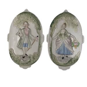 VTG Chase Pair Hand Painted Bisque Porcelain Wall Art Plaques Occupied Japan Set